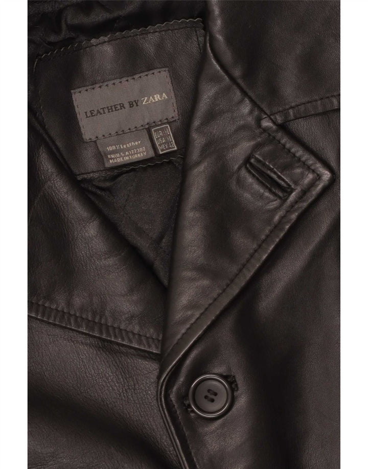 Zara Mens Leather Coat UK 42 XL Black