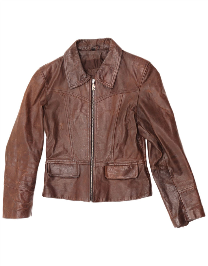 Vintage Womens Leather Jacket UK 14 Large Brown Leather