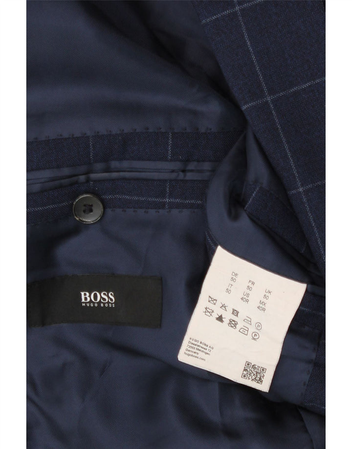 Hugo Boss Mens 2 Button Blazer Jacket EU 50 Large Navy Blue Check
