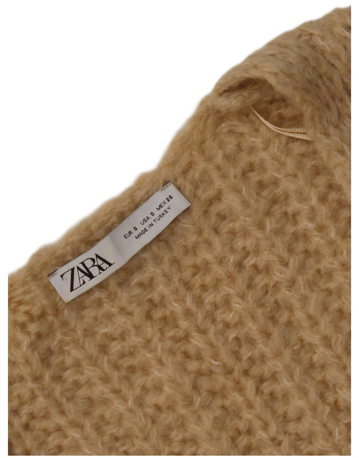 Zara Womens Oversized V-Neck Jumper Sweater UK 10 Small Beige Striped