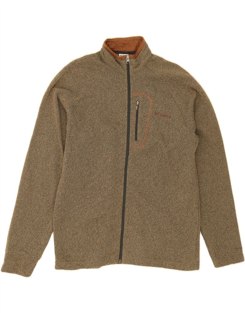COLUMBIA Mens Tracksuit Top Jacket Medium Khaki Flecked Polyester Vintage Columbia and Second-Hand Columbia from Messina Hembry 