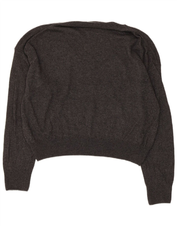 ZARA Womens Oversized V-Neck Jumper Sweater UK 10 Small Grey Viscose