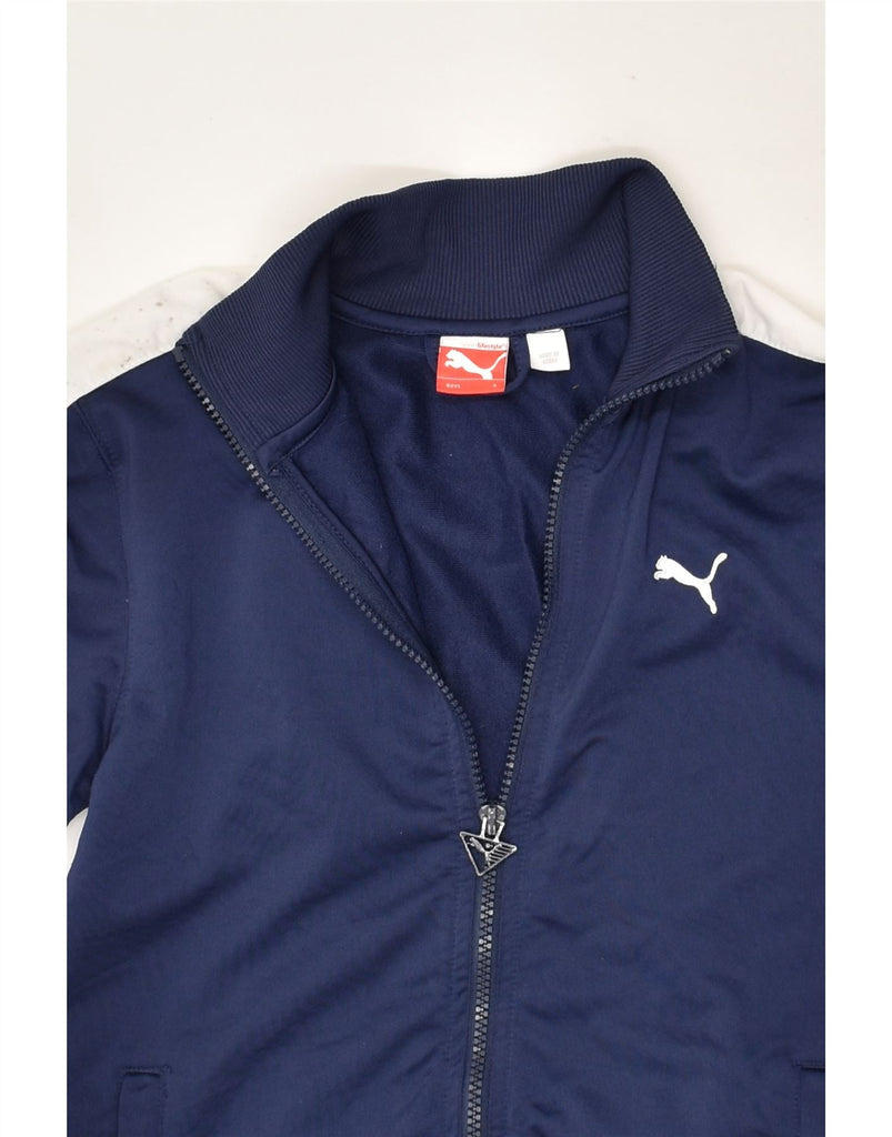 PUMA Boys Tracksuit Top Jacket 7-8 Years Navy Blue Colourblock Polyester | Vintage Puma | Thrift | Second-Hand Puma | Used Clothing | Messina Hembry 