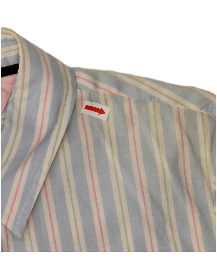 TOMMY HILFIGER Womens Short Sleeve Shirt US 6 Medium Blue Striped Cotton