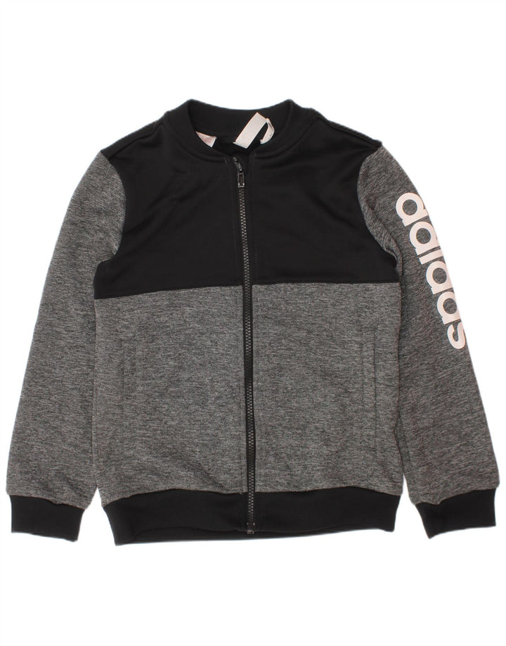 Adidas Boys Climalite Tracksuit Top Jacket 7-8 Years Grey Colourblock