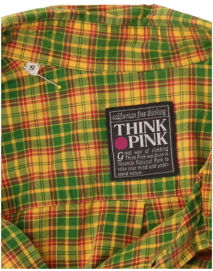 Think Pink Mens Short Sleeve Shirt Small Yellow Check Cotton