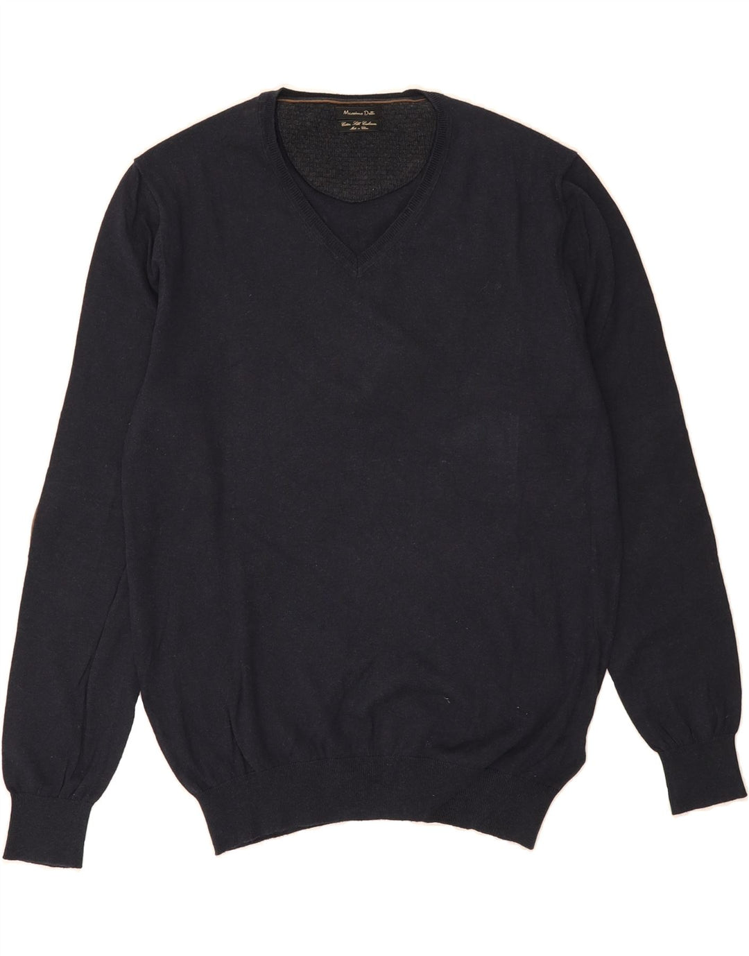 MASSIMO DUTTI Mens V-Neck Jumper Sweater Large Navy Blue Cotton Vintage Massimo Dutti and Second-Hand Massimo Dutti from Messina Hembry 