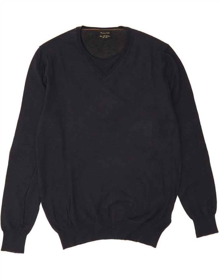 MASSIMO DUTTI Mens V-Neck Jumper Sweater Large Navy Blue Cotton Vintage Massimo Dutti and Second-Hand Massimo Dutti from Messina Hembry 