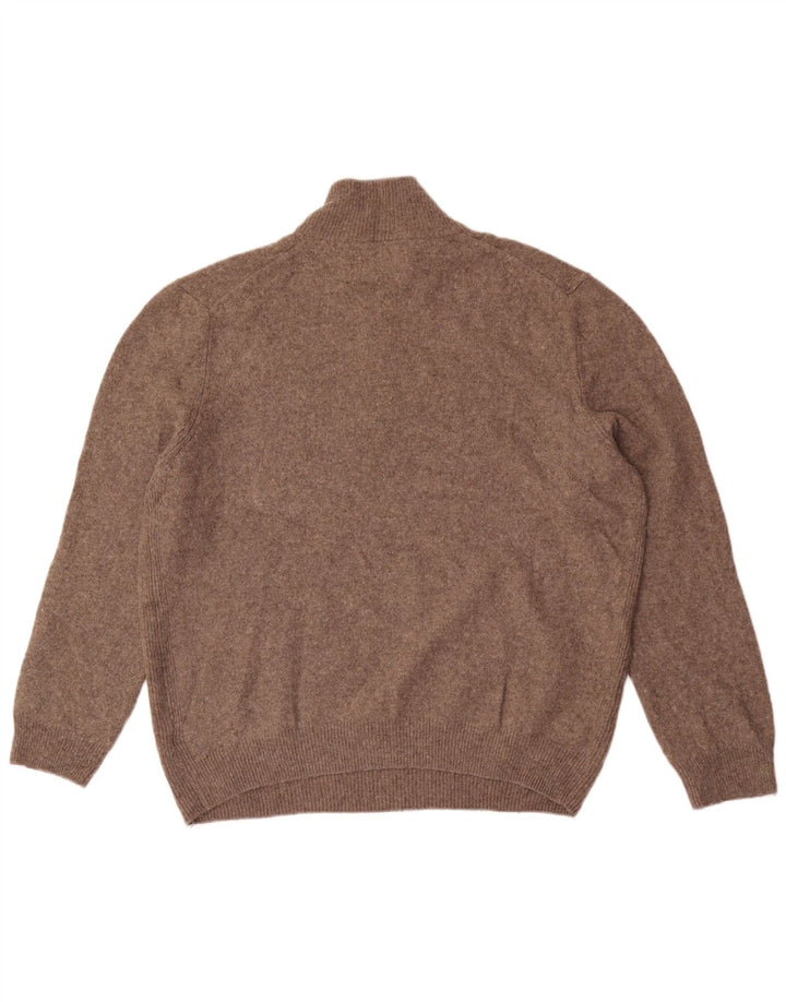 Marks & Spencer Mens Zip Neck Jumper Sweater 2XL Brown Wool