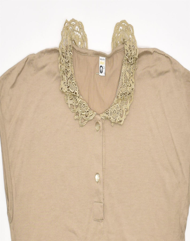 VINTAGE Womens Blouse Top UK 16 Large Beige Cotton | Vintage | Thrift | Second-Hand | Used Clothing | Messina Hembry 