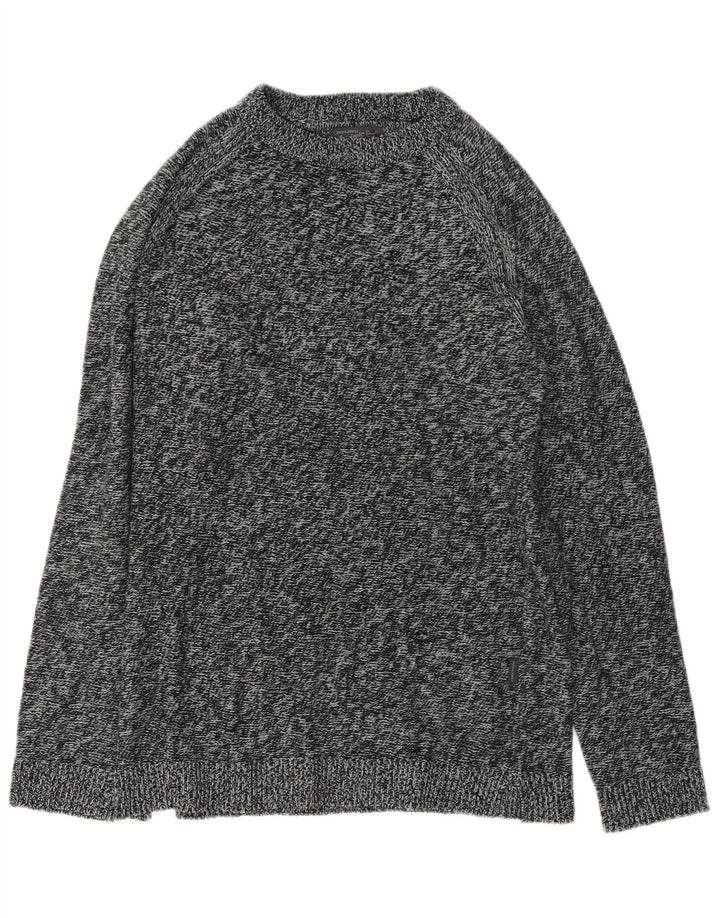 JACK & JONES Mens Boat Neck Jumper Sweater Small Grey Flecked