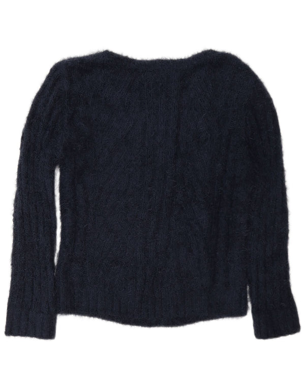 Zara Womens Loose Fit V-Neck Jumper Sweater UK 6 XS Navy Blue Polyester