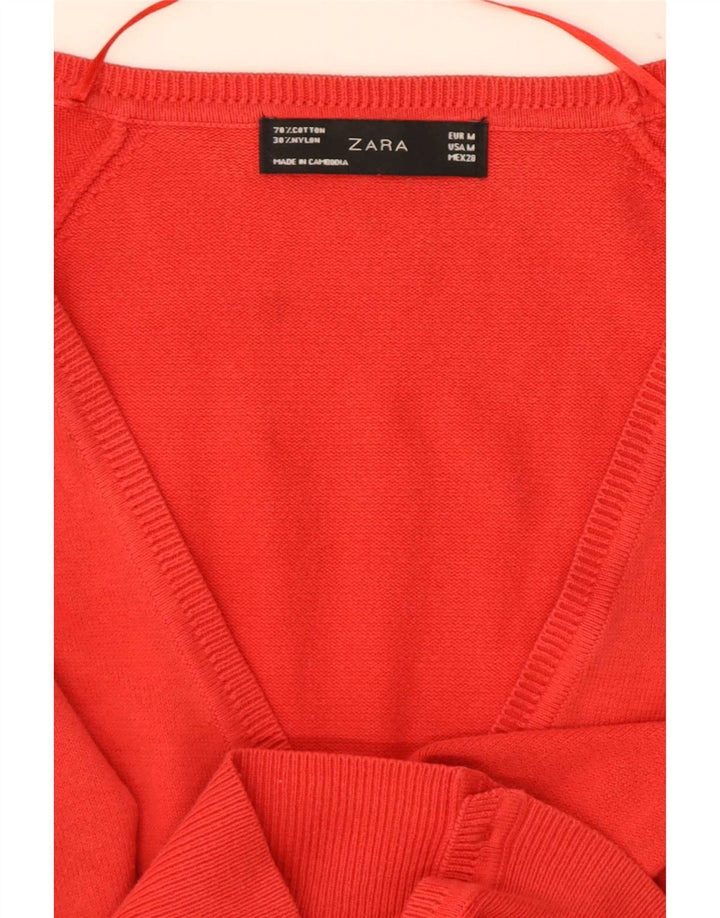 Zara Womens Cardigan Sweater UK 12 Medium Red Cotton