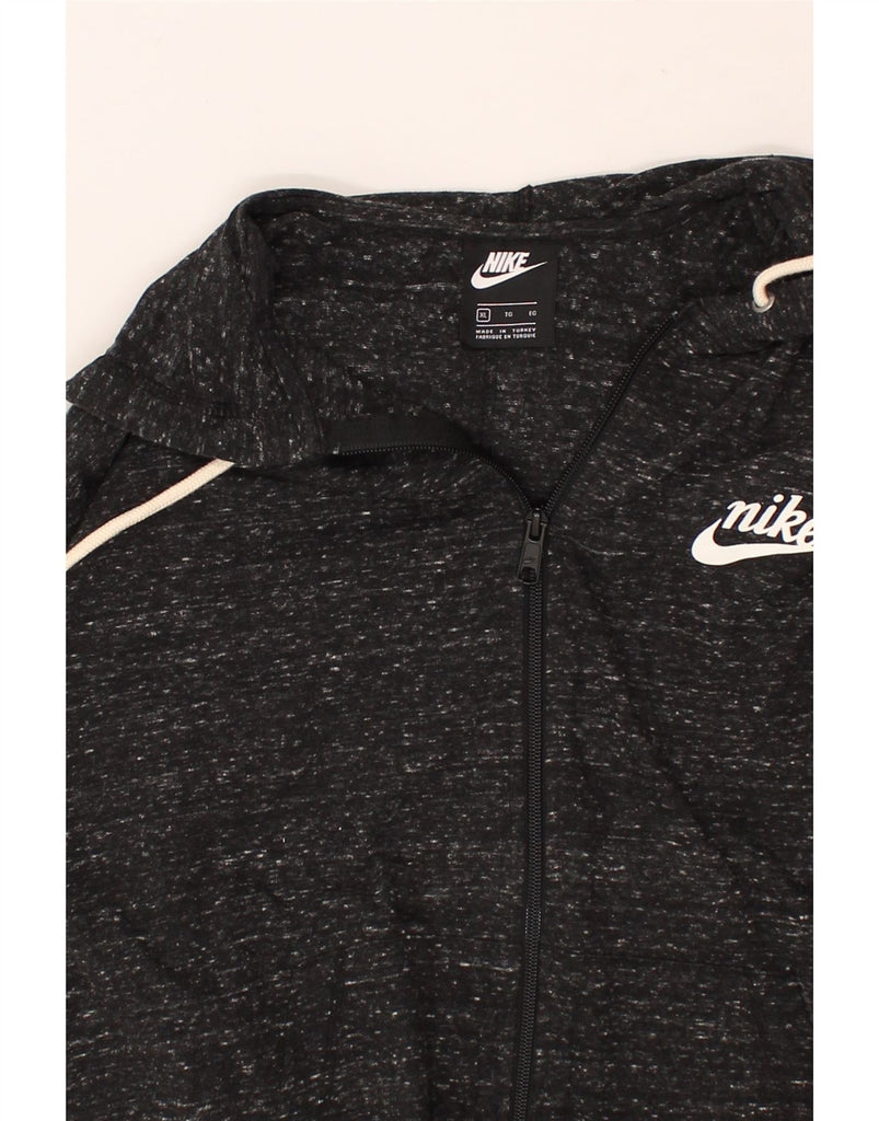 NIKE Womens Zip Hoodie Sweater UK 18 XL Black Flecked Cotton | Vintage Nike | Thrift | Second-Hand Nike | Used Clothing | Messina Hembry 