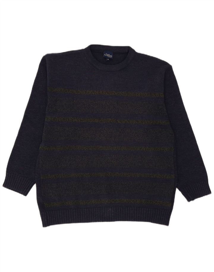 Four Seasons Mens Crew Neck Jumper Sweater Medium Navy Blue Striped Acrylic