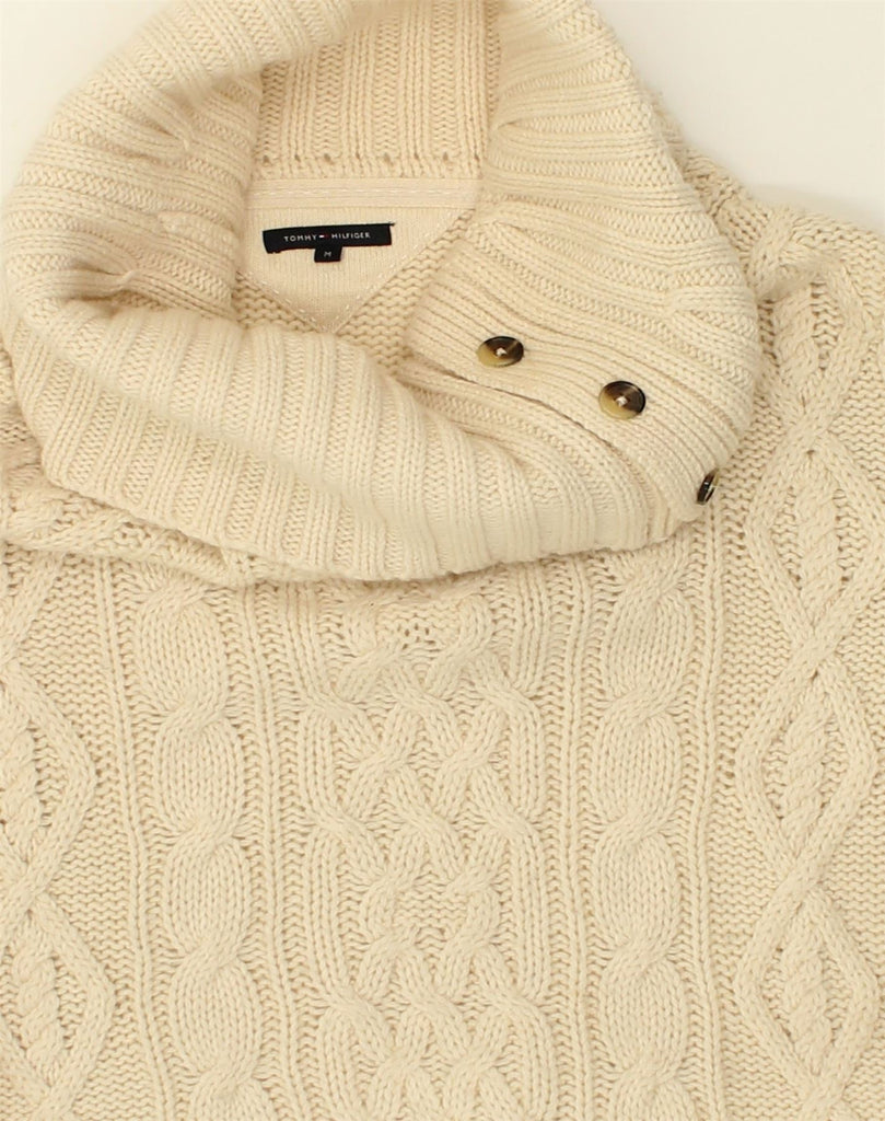 TOMMY HILFIGER Womens Roll Neck Jumper Sweater UK 12 Medium Beige Acrylic | Vintage Tommy Hilfiger | Thrift | Second-Hand Tommy Hilfiger | Used Clothing | Messina Hembry 