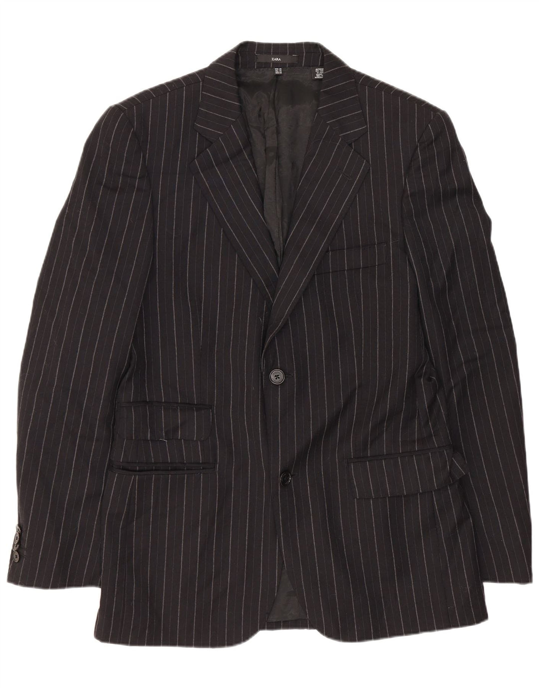 Zara Mens 2 Button Blazer Jacket EU 46 Small Black Pinstripe Wool