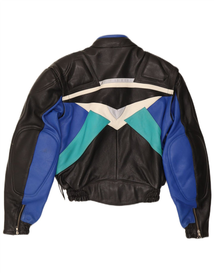 VINTAGE Mens Leather Racer Jacket IT 52 XL Black Colourblock Leather