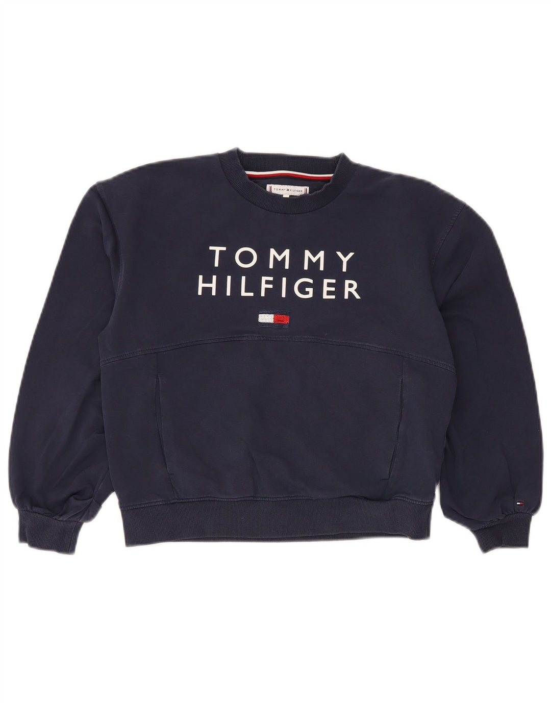 TOMMY HILFIGER Girls Graphic Crop Sweatshirt Jumper 11-12 Years Navy Blue