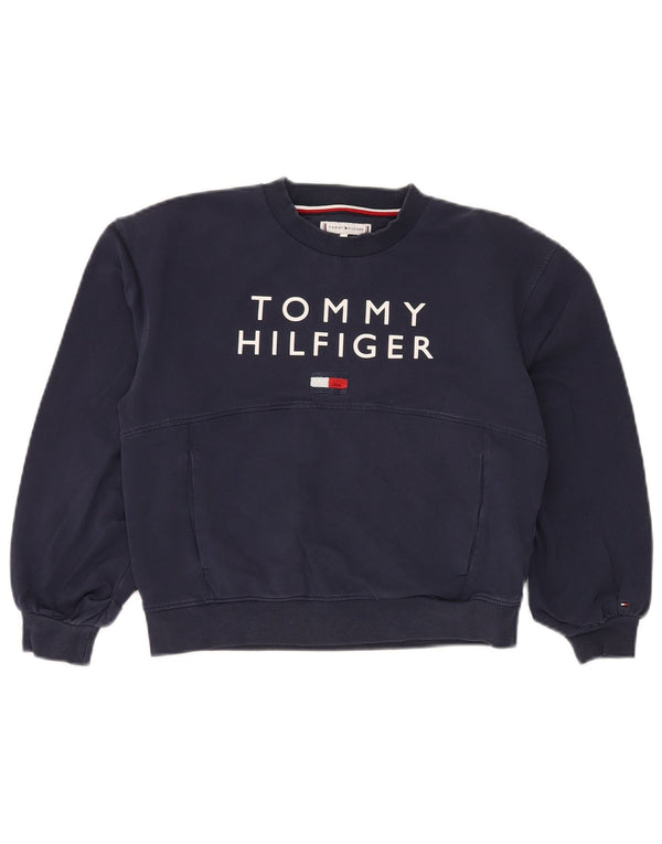 TOMMY HILFIGER Girls Graphic Crop Sweatshirt Jumper 11-12 Years Navy Blue