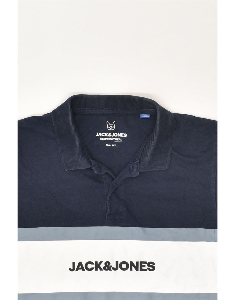 JACK & JONES Boys Graphic Polo Shirt 13-14 Years Navy Blue Colourblock | Vintage Jack & Jones | Thrift | Second-Hand Jack & Jones | Used Clothing | Messina Hembry 