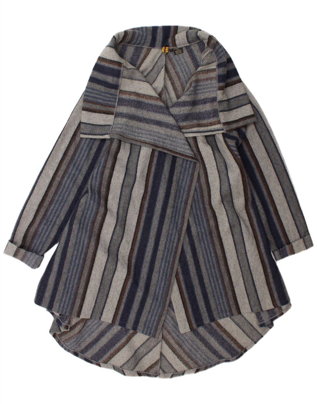 Vintage Womens Open Overcoat UK 20 2XL Navy Blue Striped Wool