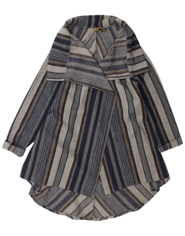 Vintage Womens Open Overcoat UK 20 2XL Navy Blue Striped Wool
