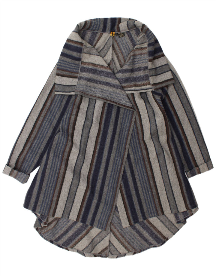 Vintage Womens Open Overcoat UK 20 2XL Navy Blue Striped Wool
