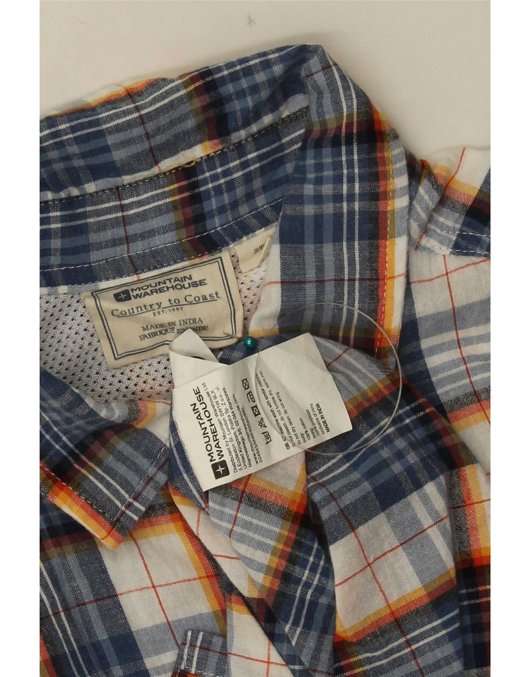 Mountain Warehouse Mens Short Sleeve Shirt Small Blue Check Polyester