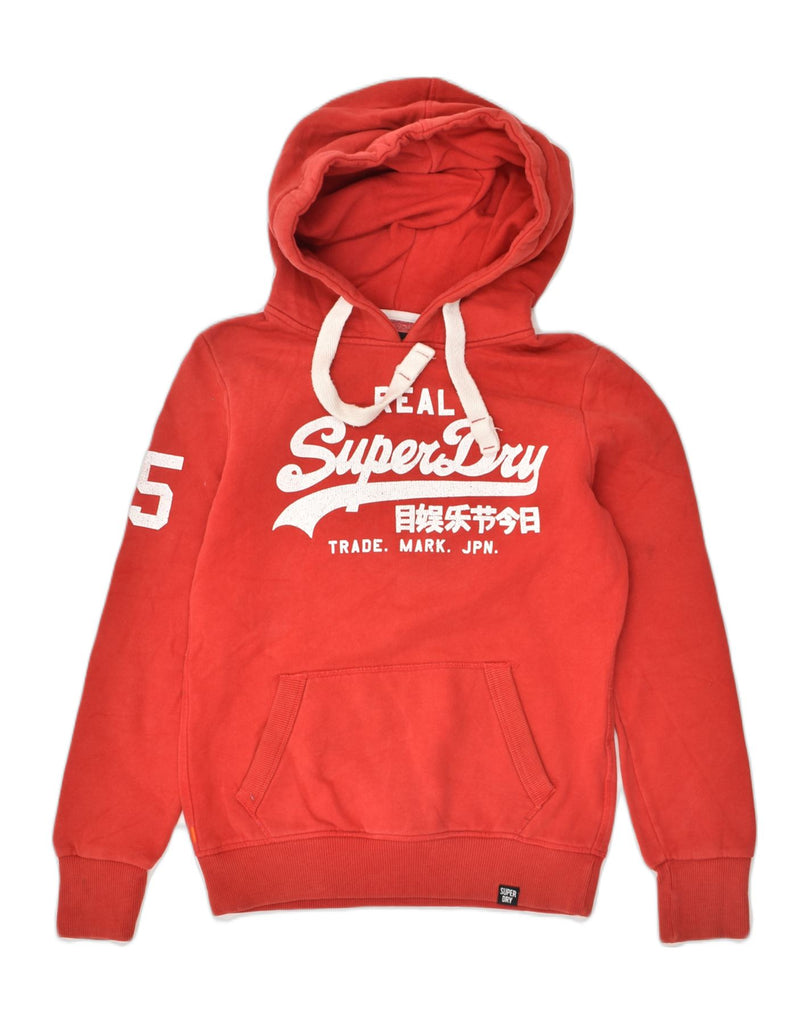 SUPERDRY Womens Graphic Hoodie Jumper UK 6 XS Red Cotton | Vintage Superdry | Thrift | Second-Hand Superdry | Used Clothing | Messina Hembry 