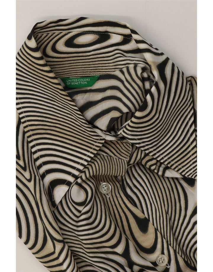 BENETTON Womens Abstract Pattern Shirt Blouse UK 14 Medium Black