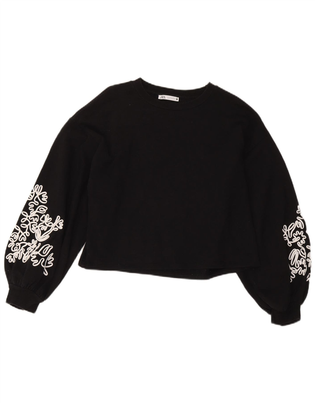 Zara Womens Crop Oversized Sweatshirt Jumper UK 10 Small Black Floral