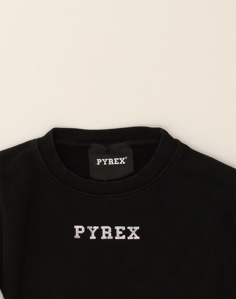 PYREX Womens Graphic Sweatshirt Jumper UK 14 Medium Black Colourblock | Vintage Pyrex | Thrift | Second-Hand Pyrex | Used Clothing | Messina Hembry 