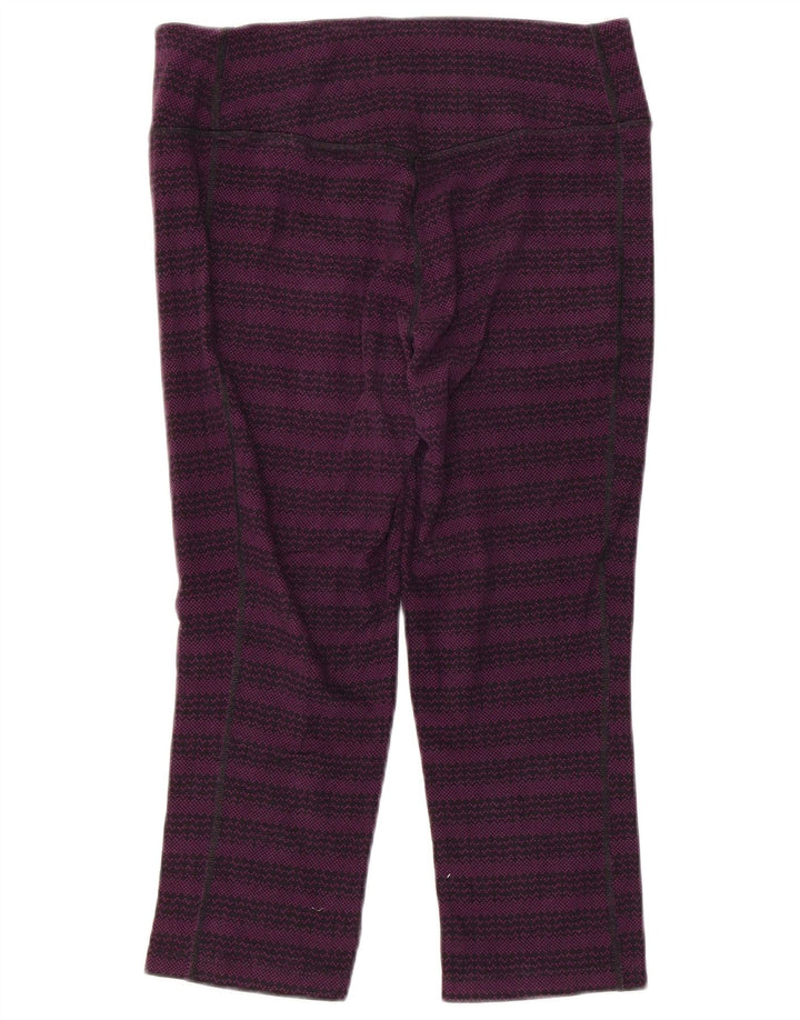 NIKE Womens Dri Fit Capri Leggings UK 14 Medium  Purple Striped Cotton