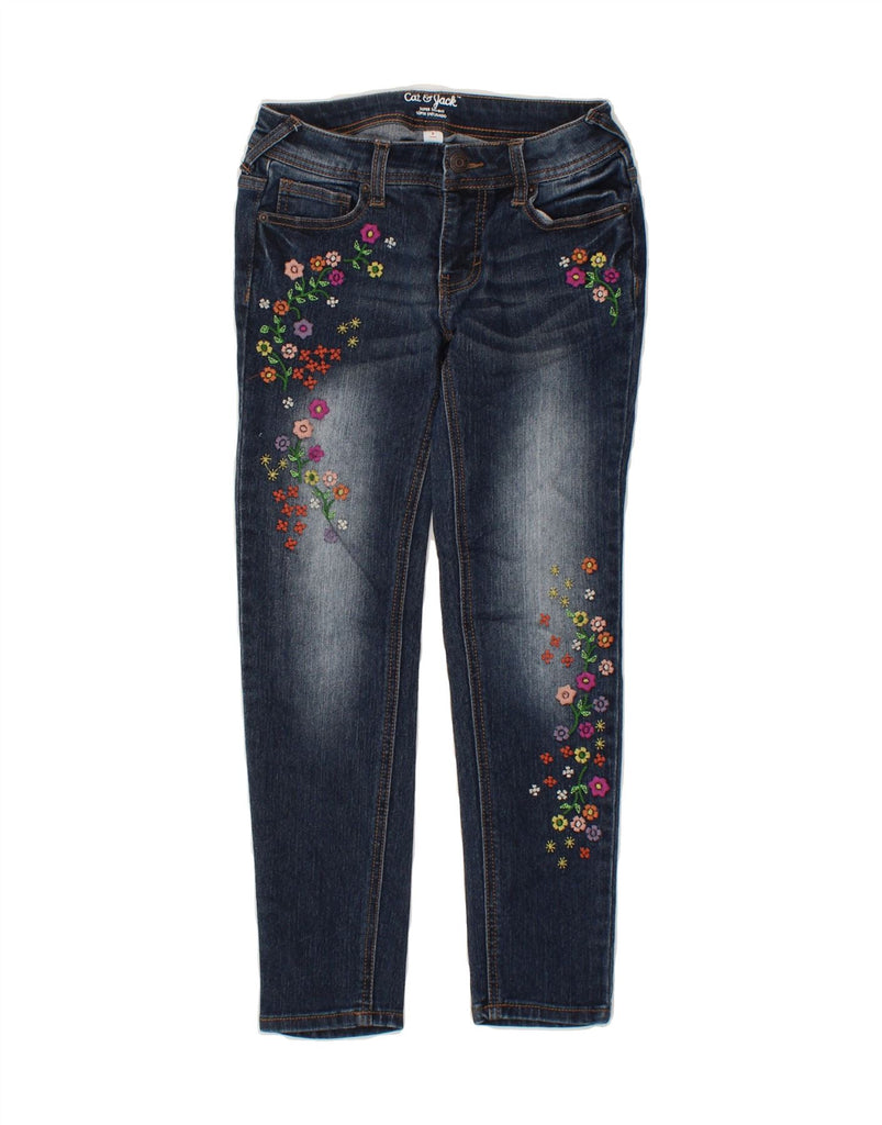 VINTAGE Girls Super Skinny Jeans 7-8 Years W24 L23 Blue Floral Cotton Vintage Vintage and Second-Hand Vintage from Messina Hembry 