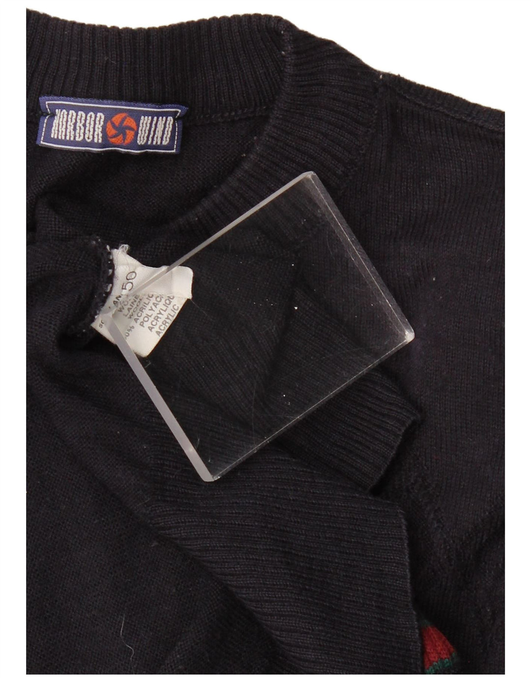 VINTAGE Mens Turtle Neck Jumper Sweater IT 50 Large Navy Blue Geometric