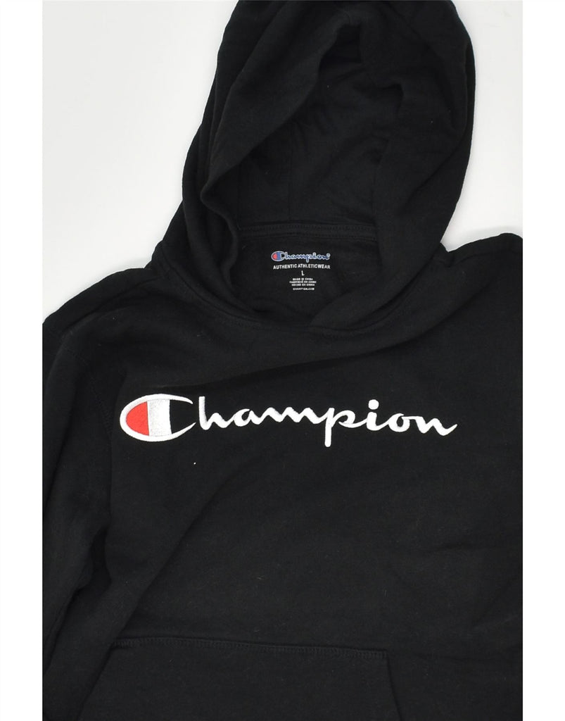 CHAMPION Boys Graphic Hoodie Jumper 11-12 Years Large Black Cotton | Vintage Champion | Thrift | Second-Hand Champion | Used Clothing | Messina Hembry 