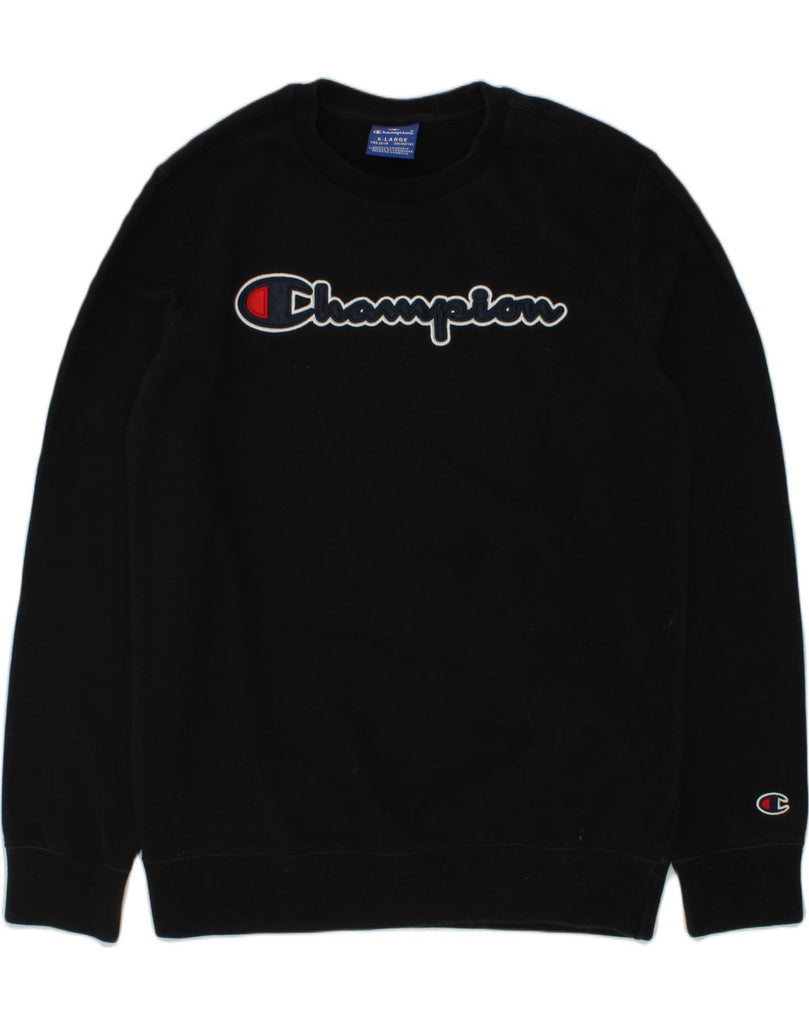 CHAMPION Boys Graphic Sweatshirt Jumper 13-14 Years XL Black Cotton | Vintage Champion | Thrift | Second-Hand Champion | Used Clothing | Messina Hembry 