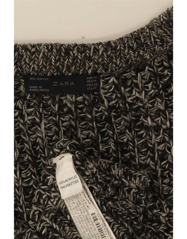 Zara Womens Longline Cardigan Sweater UK 14 Medium Grey Flecked Acrylic