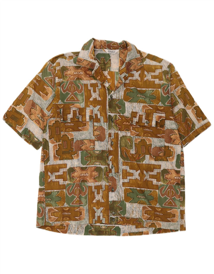 Vintage Mens Short Sleeve Shirt Medium Khaki Geometric