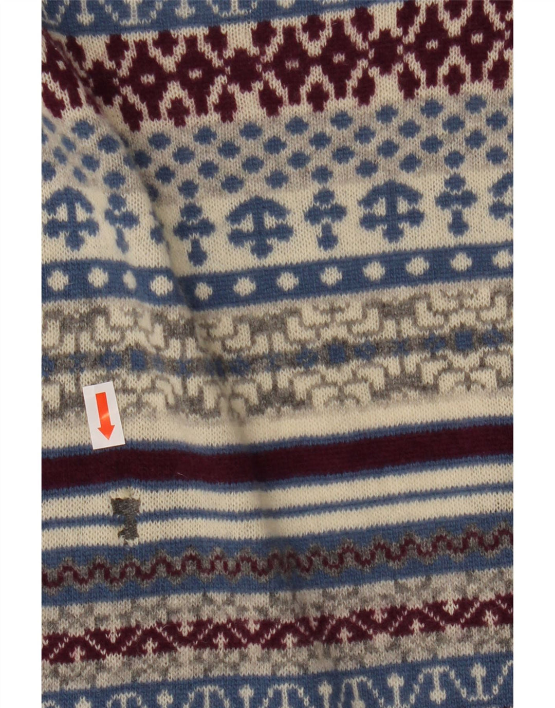Benetton Womens Cardigan Sweater UK 14 Medium Grey Fair Isle Wool