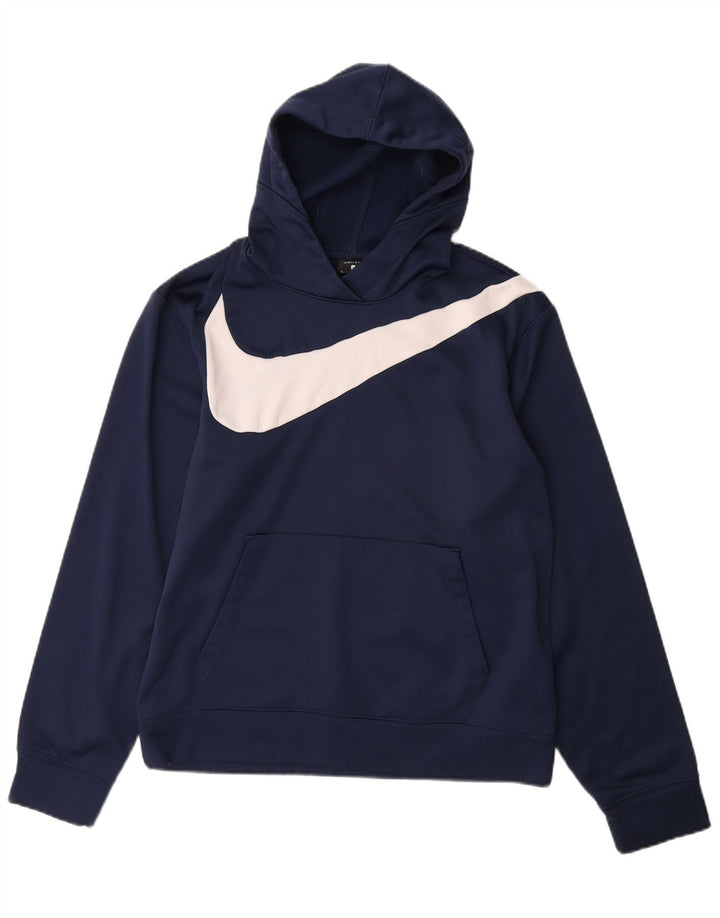 NIKE Mens Dri Fit Graphic Hoodie Jumper Small Navy Blue Polyester