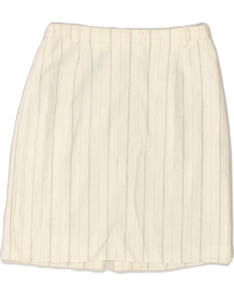 VINTAGE Womens Straight Skirt UK 12 Medium W28 Beige Striped Polyester | Vintage Vintage | Thrift | Second-Hand Vintage | Used Clothing | Messina Hembry 