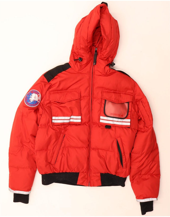 Museum Mens Hooded Padded Jacket UK 38 Medium Red Colourblock Polyester