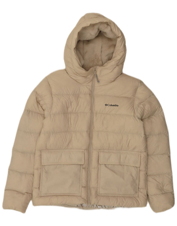 Columbia Womens Omni-Heat Hooded Padded Jacket UK 14 Medium Beige Nylon