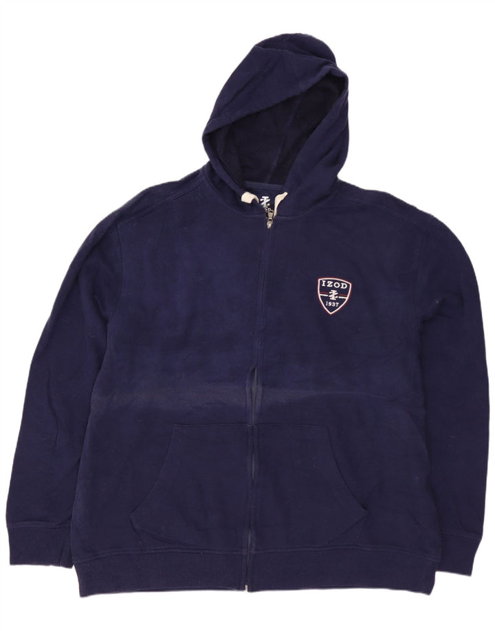 IZOD Mens Zip Hoodie Sweater Large Navy Blue Cotton