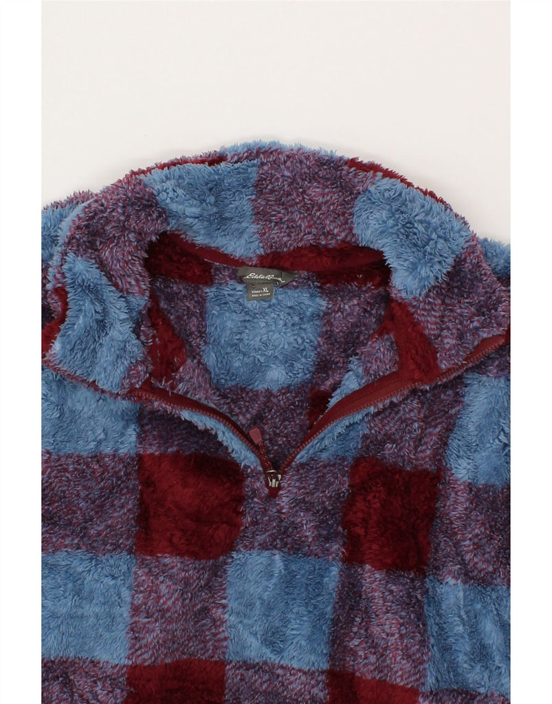 EDDIE BAUER Womens Zip Neck Fleece Jumper UK 18 XL Blue Check Polyester Vintage Eddie Bauer and Second-Hand Eddie Bauer from Messina Hembry 