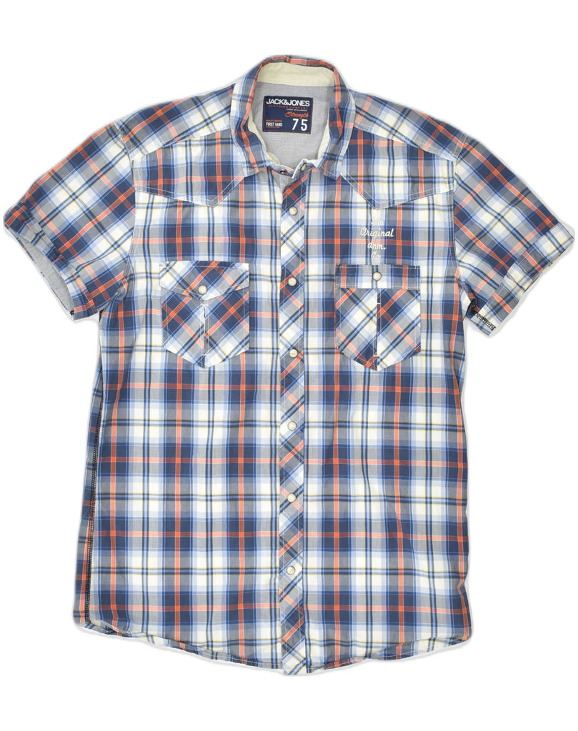 JACK & JONES Mens Short Sleeve Shirt  Medium Blue Check Cotton | Vintage | Thrift | Second-Hand | Used Clothing | Messina Hembry 