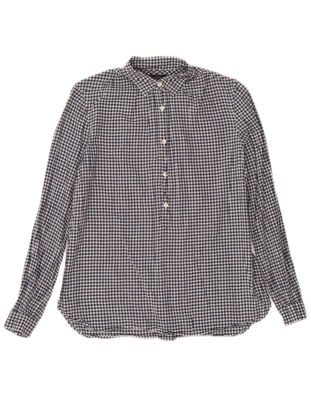 J. Crew Womens Pullover Shirt UK 14 Medium Navy Blue Gingham Cotton