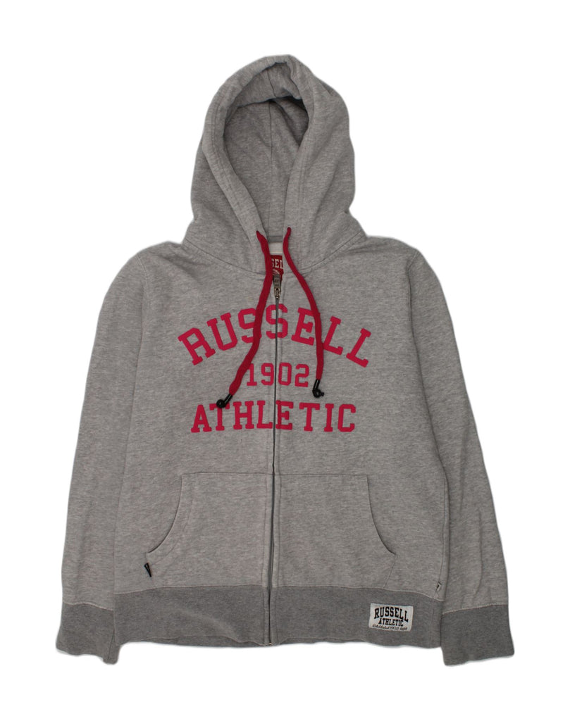 RUSSELL ATHLETIC Womens Graphic Zip Hoodie Sweater UK 12 Medium Grey | Vintage Russell Athletic | Thrift | Second-Hand Russell Athletic | Used Clothing | Messina Hembry 